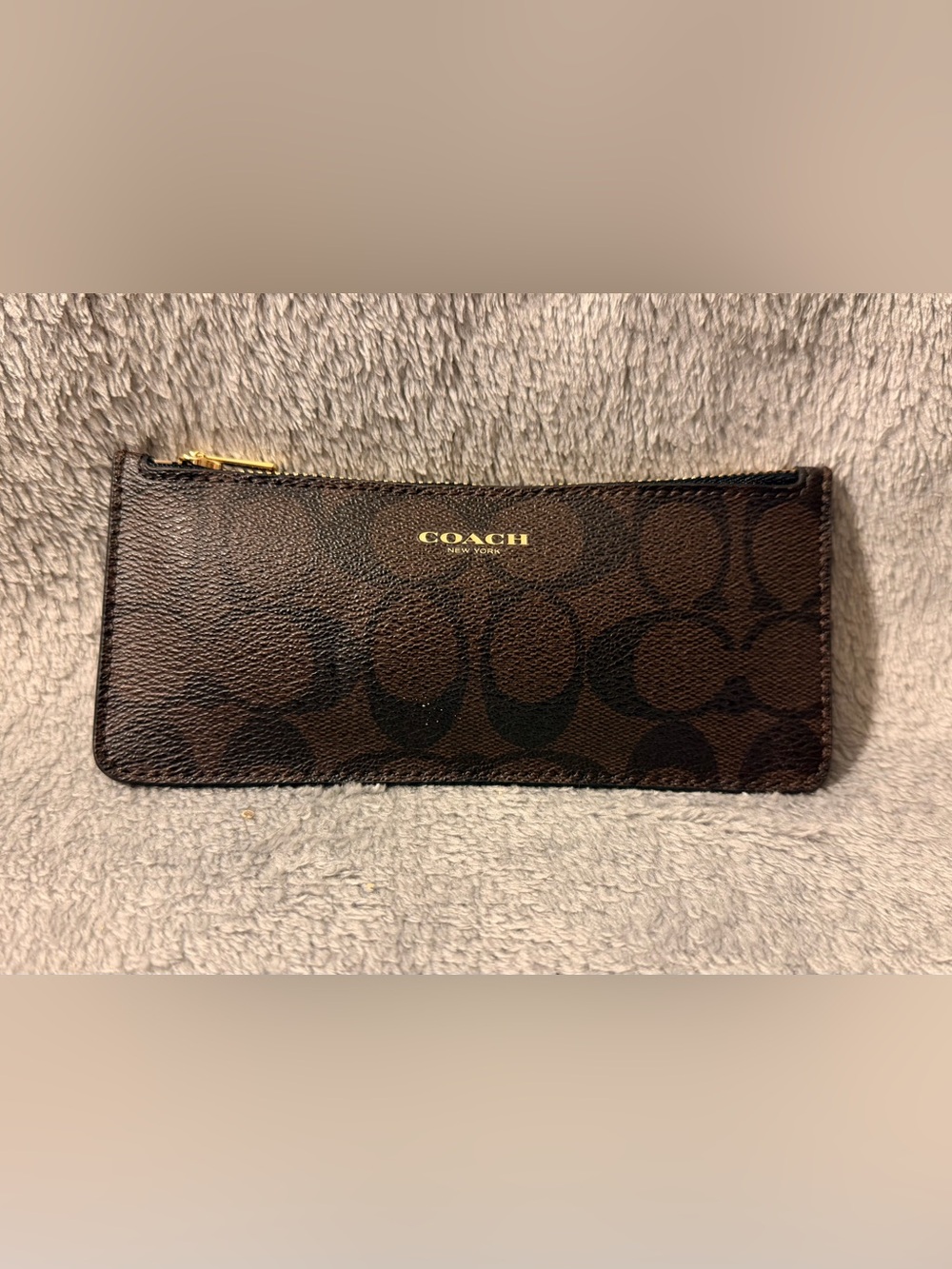 Coach Brown Signature Zip Card Case Wallet